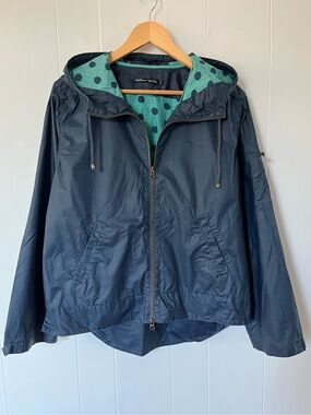 Gudrun Sjoden Jacket Waxed Oilskin Blue Hooded Light Rain Cotton Dots Lagenlook